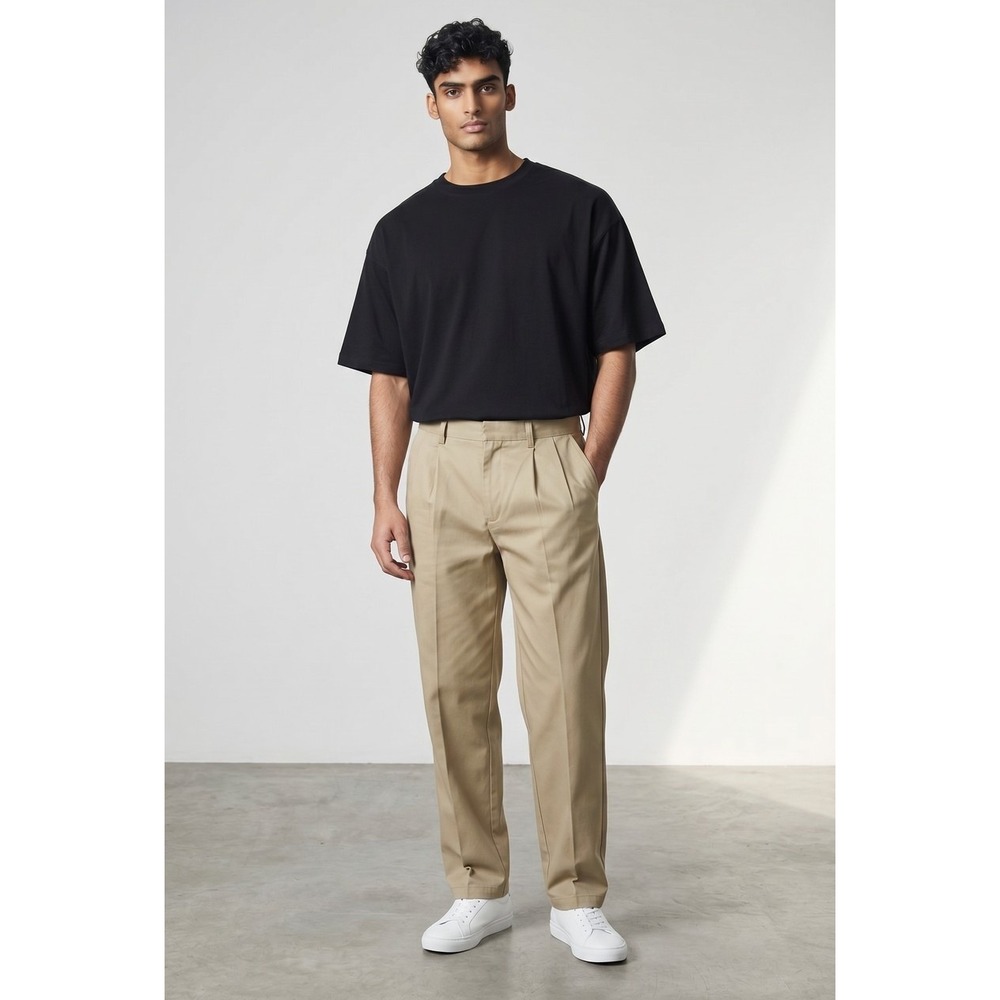 NWT George Mens Pleated Straight Leg Khaki‎ Chinos Wrinkle Resistant 34x32